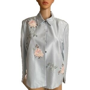 100% Silk Women's M Top Jacket Blazer Shacket Embroidered Coldwater Creek NWT